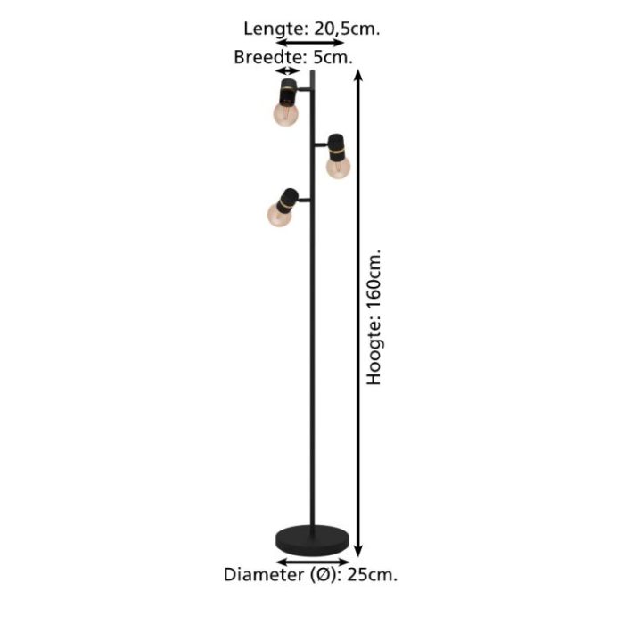 Lampadaire noir en aluminium, Jelger, avec interrupteur