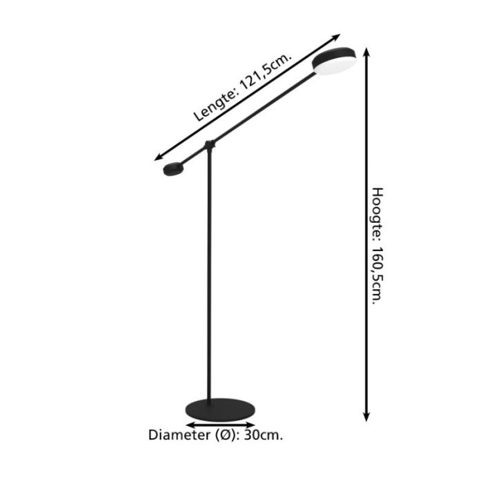 Lampadaire liseuse noir en aluminium, Thies, 24W, 3000K LED, gradable en 3 étapes