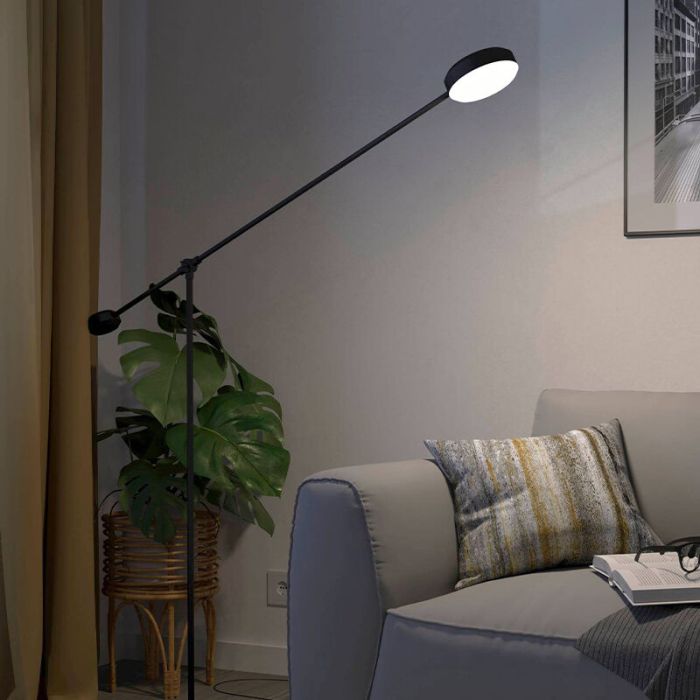 Lampadaire liseuse noir en aluminium, Thies, 24W, 3000K LED, gradable en 3 étapes