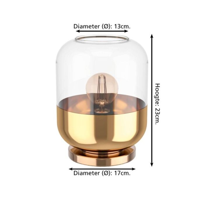 Lampe de table dorée en verre, Jeanny, avec interrupteur