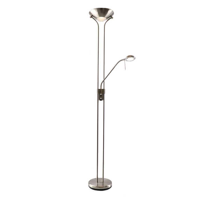 Lampadaire liseuse nickel moderne, Salvador, 18W, 3000K LED, avec interrupteur