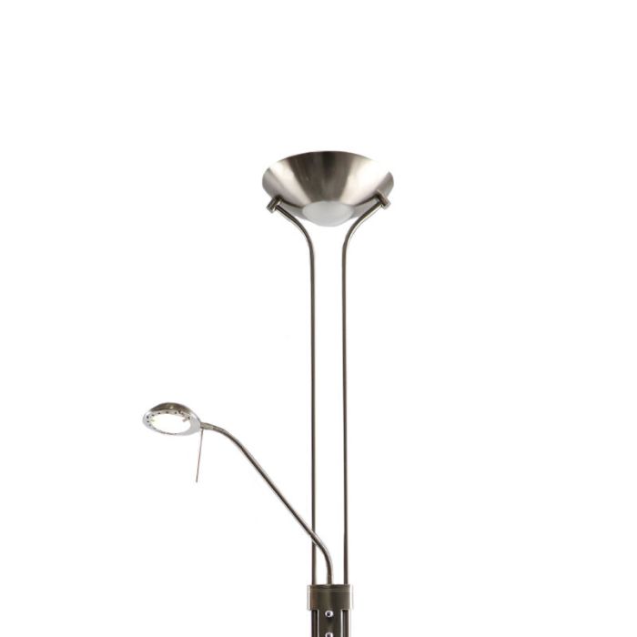 Lampadaire liseuse nickel moderne, Salvador, 18W, 3000K LED, avec interrupteur