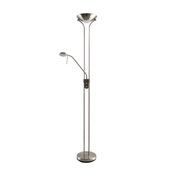 Lampadaire liseuse nickel moderne, Salvador, 18W, 3000K LED, avec interrupteur