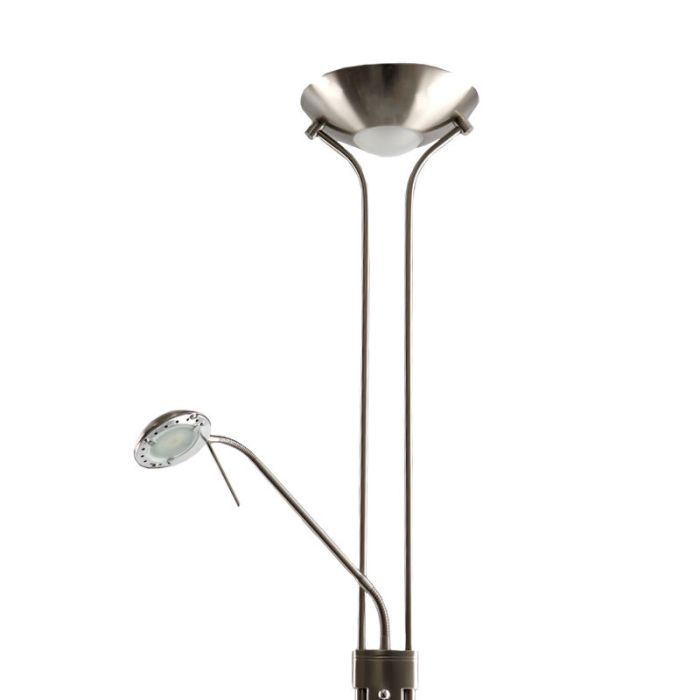 Lampadaire liseuse nickel moderne, Salvador, 18W, 3000K LED, avec interrupteur