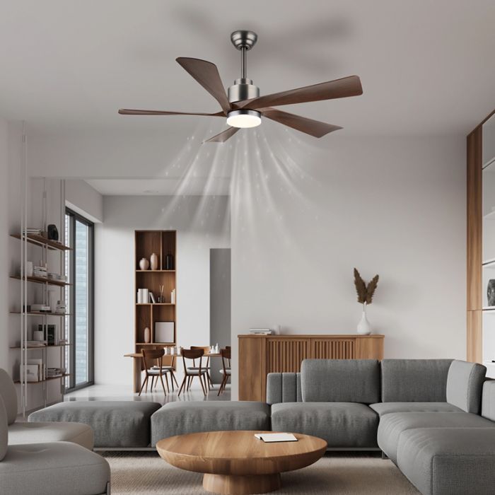 Ventilateur de plafond marron en métal, Frank, 20W, blanc chaud à froid réglable LED, avec télécommande