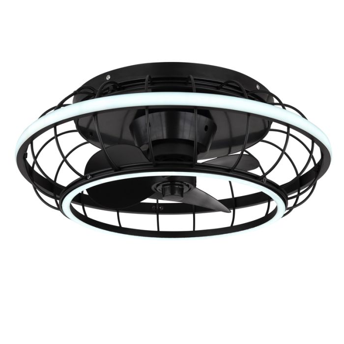 Ventilateur de plafond noir en métal, Jorne, 30W, blanc chaud à froid réglable LED, avec télécommande