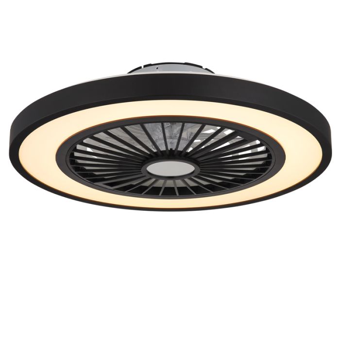 Ventilateur de plafond noir en plastique, Komal, 45W, blanc chaud à froid réglable LED, avec télécommande