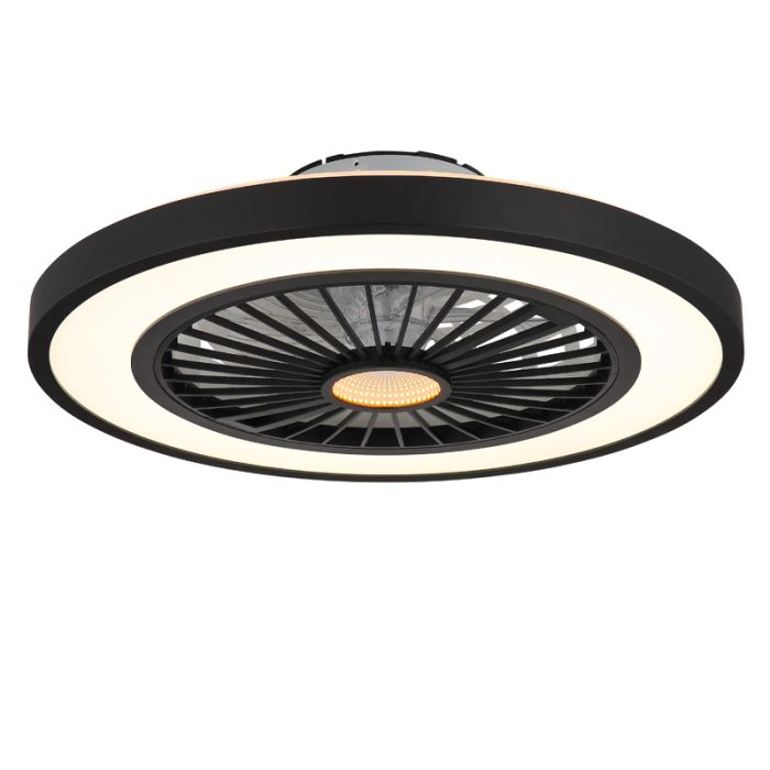 Ventilateur de plafond noir en plastique, Komal, 45W, blanc chaud à froid réglable LED, avec télécommande