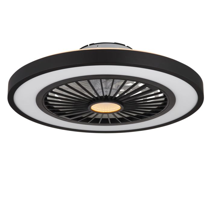 Ventilateur de plafond noir en plastique, Komal, 45W, blanc chaud à froid réglable LED, avec télécommande