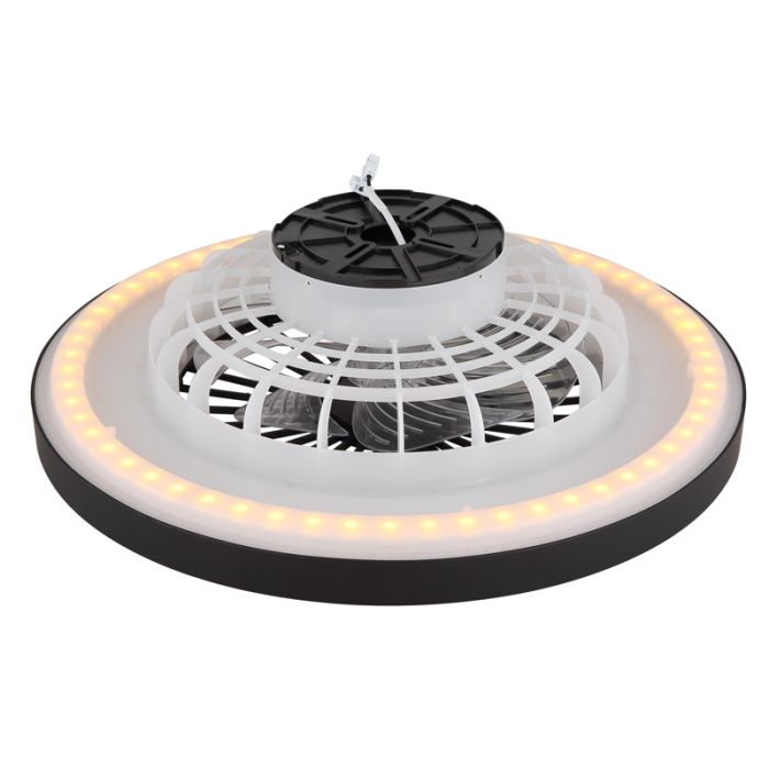 Ventilateur de plafond noir en plastique, Komal, 45W, blanc chaud à froid réglable LED, avec télécommande