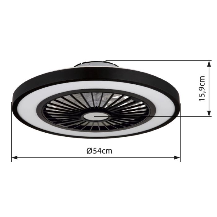 Ventilateur de plafond noir en plastique, Komal, 45W, blanc chaud à froid réglable LED, avec télécommande
