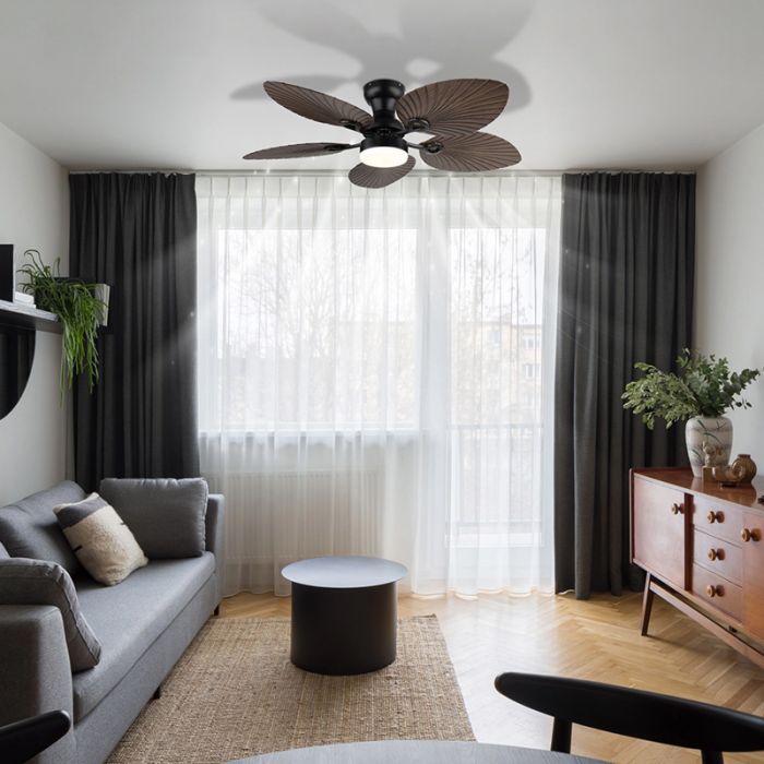 Ventilateur de plafond marron en métal, Naduah, 22W, white switch LED, avec télécommande