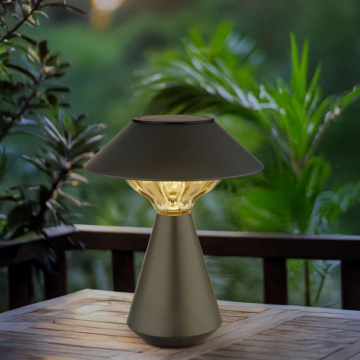 Lampe de table solaire extérieur noire en plastique, Nasr, 0,06W, 3000K LED, IP44, avec interrupteur