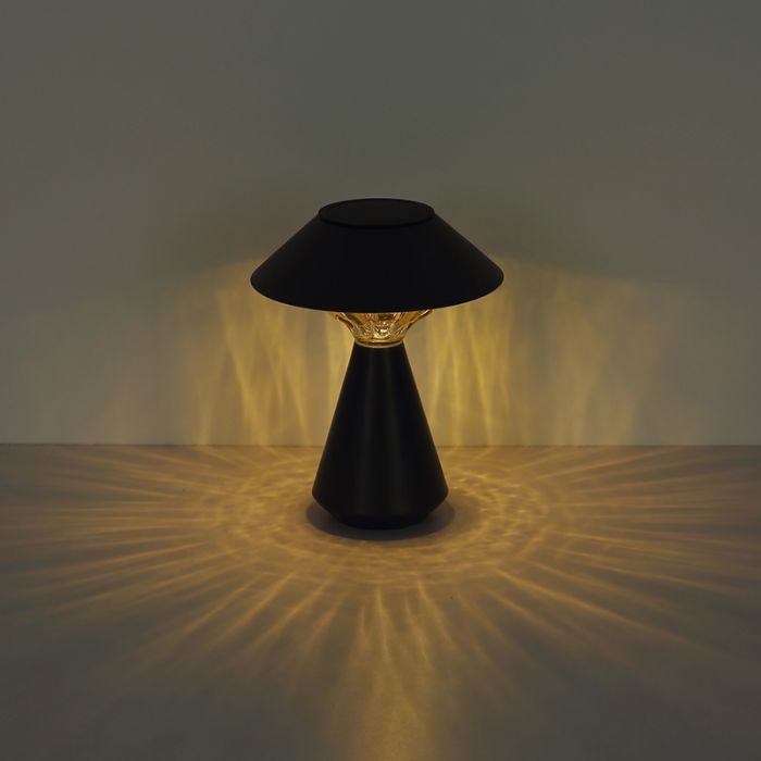 Lampe de table solaire extérieur noire en plastique, Nasr, 0,06W, 3000K LED, IP44, avec interrupteur