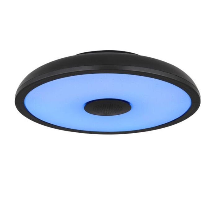 Lampe plafond noire en plastique, Musica, 18W, couleur réglable LED, IP44, avec télécommande