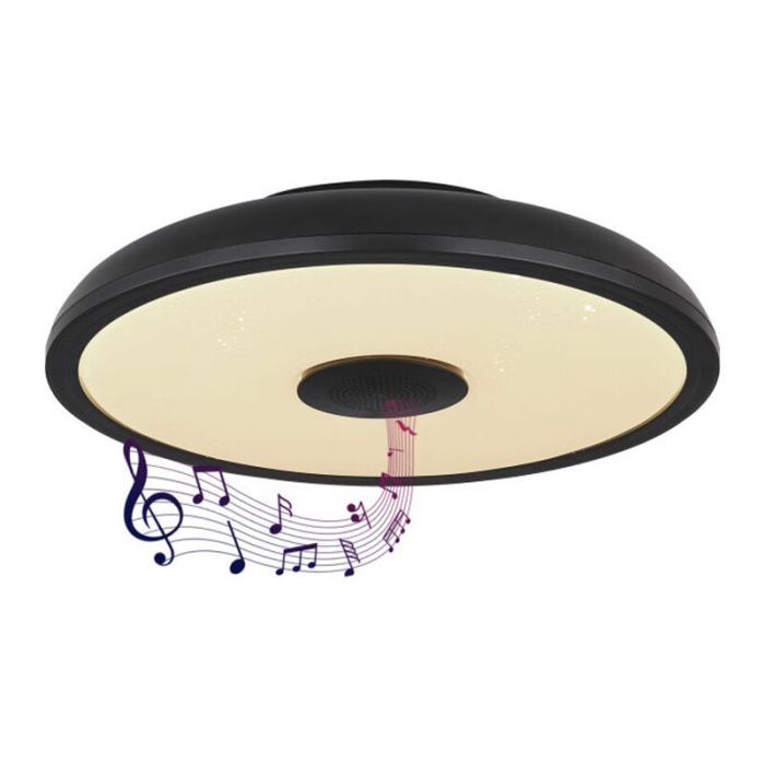 Lampe plafond noire en plastique, Musica, 18W, couleur réglable LED, IP44, avec télécommande