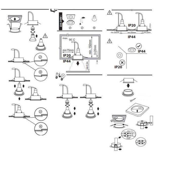 Spot encastré salle de bain chromé en aluminium, Pierre, IP44