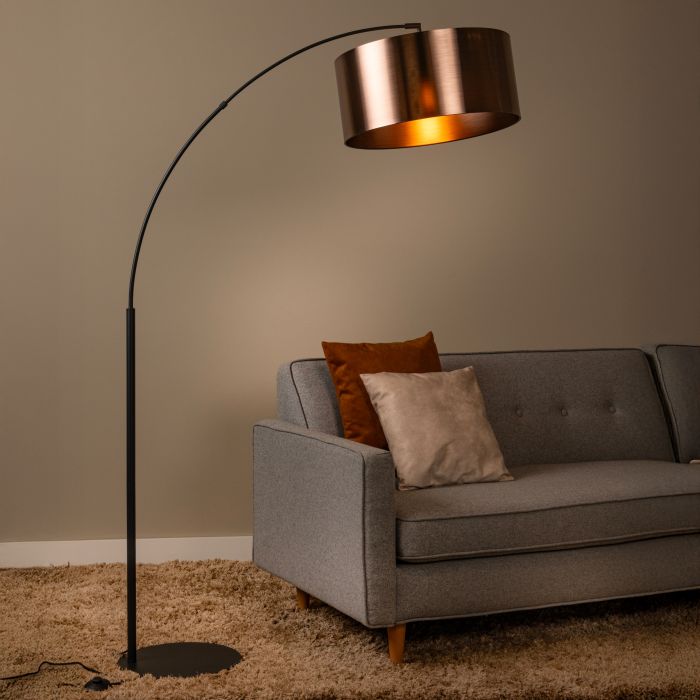 Lampadaire à arc moderne couleur rouille, Rankos, avec interrupteur