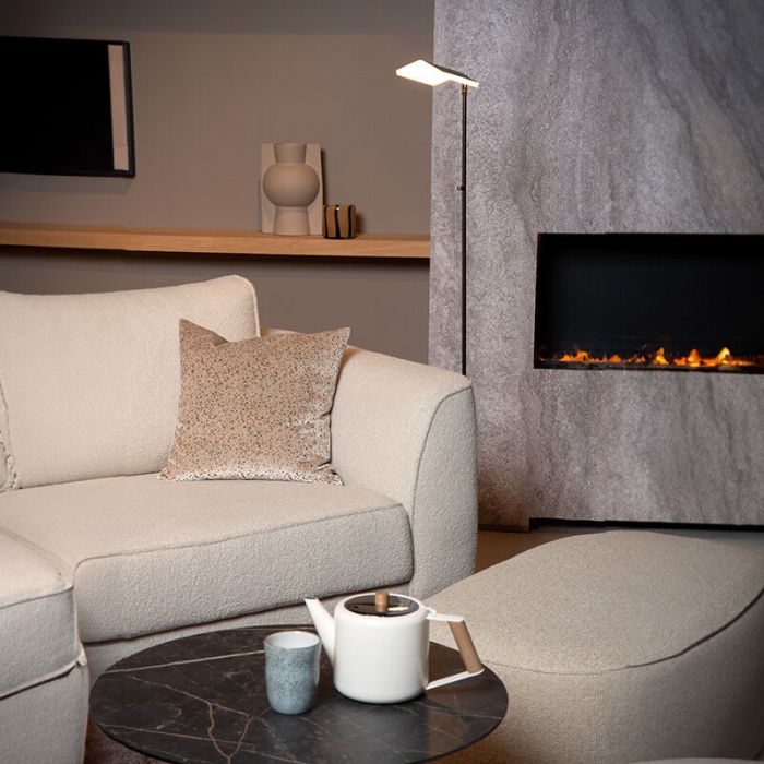 Lampadaire liseuse moderne noir, Aaron, 12W, 2700K LED, avec variateur tactile