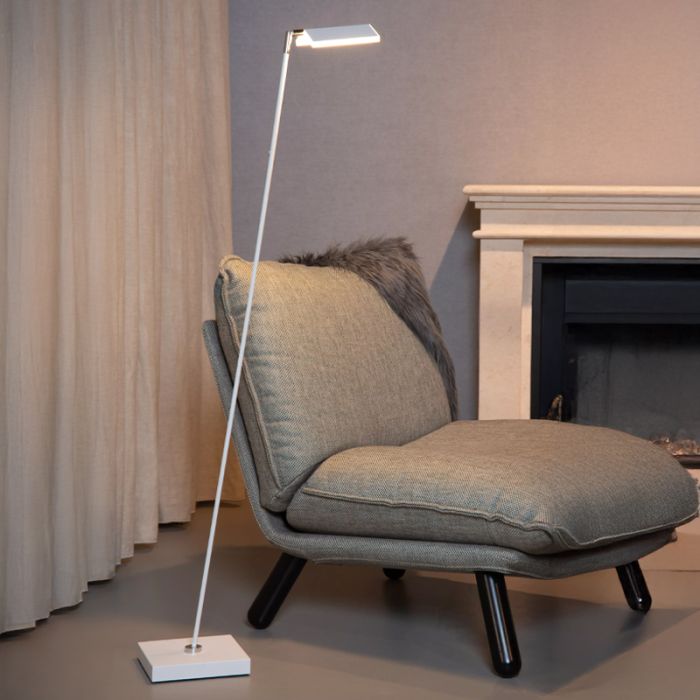 Lampadaire liseuse moderne blanc, Aaron, 12W, 2700K LED, avec variateur tactile