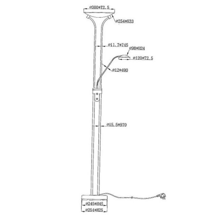 Lampadaire liseuse moderne bronze, Champion, 20W, 3000K LED, avec interrupteur