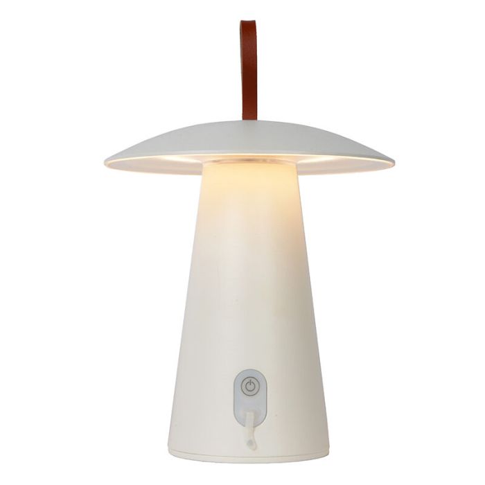 Lampe de table d'extérieur rechargeable moderne blanche, La Donna, 2W, 2700K LED, IP54, avec interrupteur