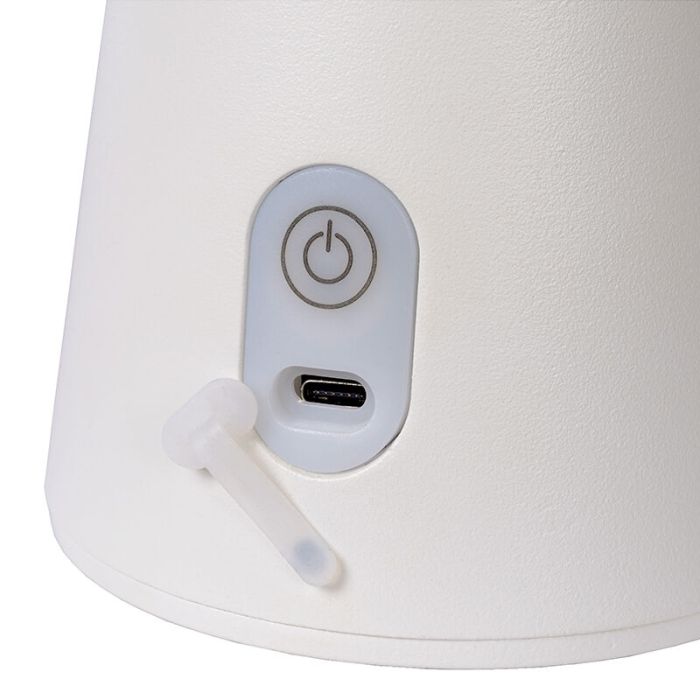 Lampe de table d'extérieur rechargeable moderne blanche, La Donna, 2W, 2700K LED, IP54, avec interrupteur