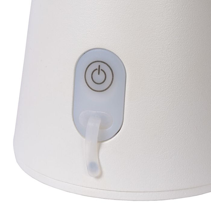 Lampe de table d'extérieur rechargeable moderne blanche, La Donna, 2W, 2700K LED, IP54, avec interrupteur