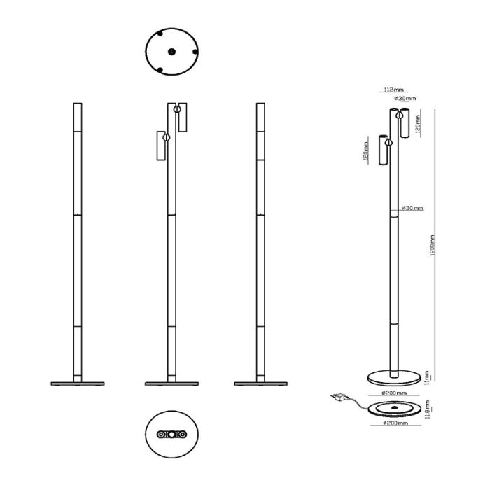 Lampadaire rechargeable moderne blanche, Antrim, 2,2W, 2700K LED, IP54, avec variateur tactile