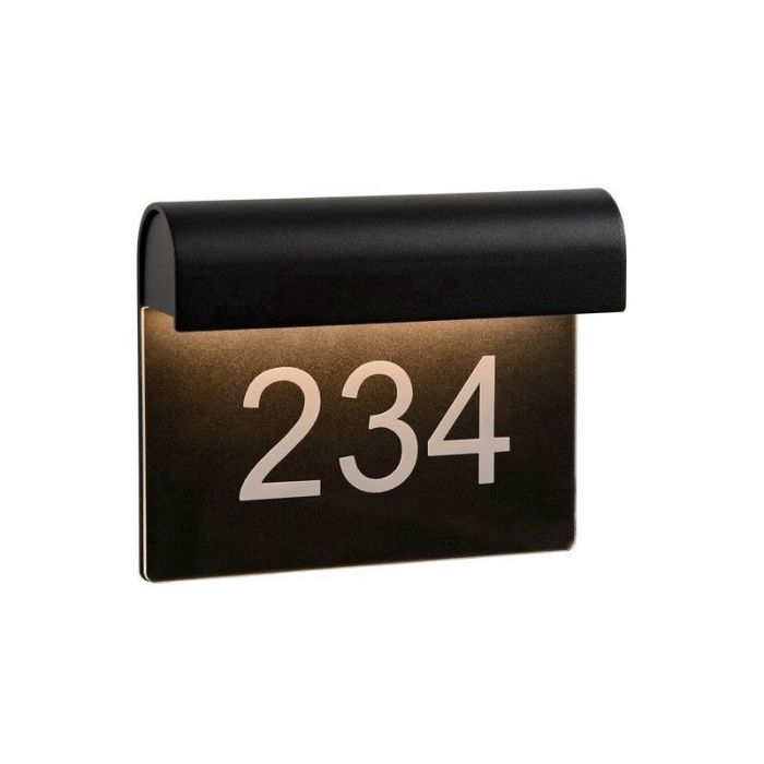 Numéro de maison lumineux moderne noir, Thesi, 6W, 3000K LED, IP54