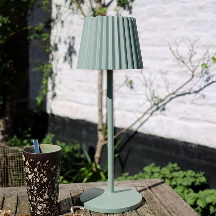 Lampe de table extérieur rustique verte, Justine, 2W, 2700K LED, IP54, avec variateur tactile