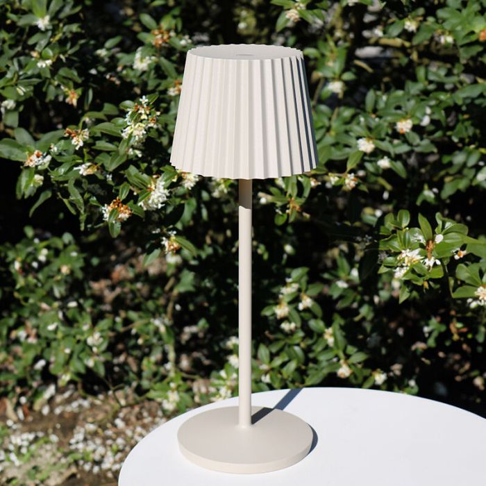 Lampe de table extérieur rustique beige, Justine, 2W, 2700K LED, IP54, avec variateur tactile