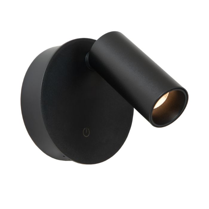 Applique murale rechargeable moderne noire, Toni, 2W, 2700-4000K, avec variateur tactile