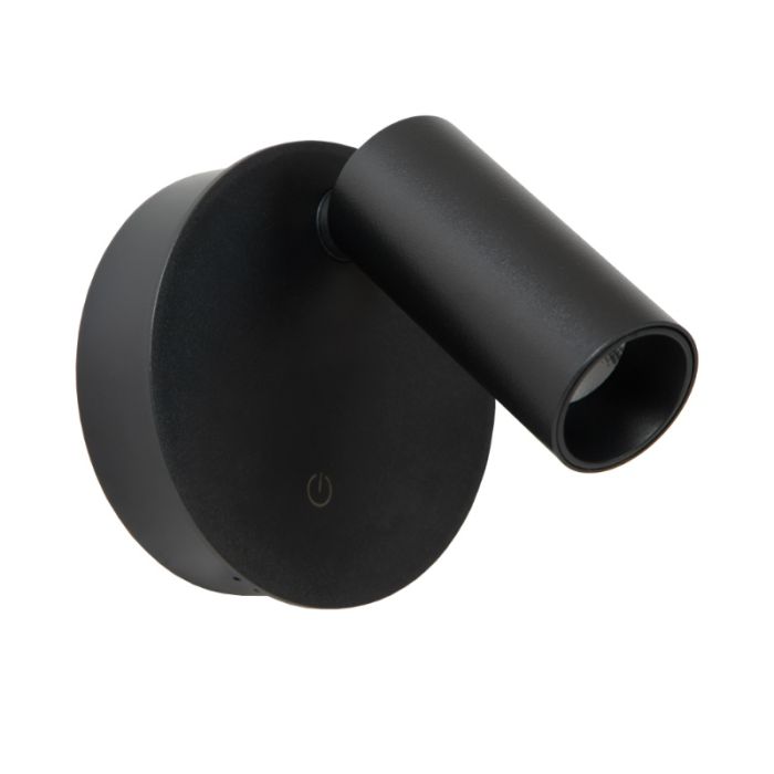 Applique murale rechargeable moderne noire, Toni, 2W, 2700-4000K, avec variateur tactile
