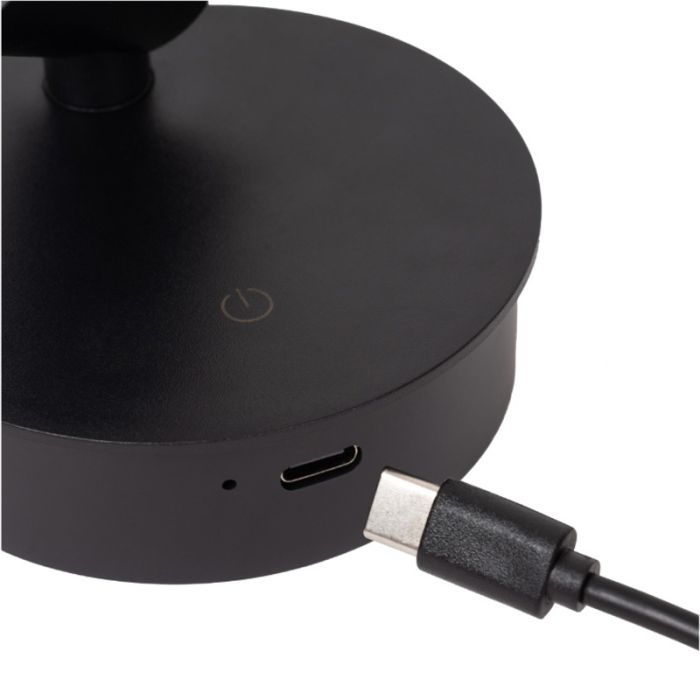 Applique murale rechargeable moderne noire, Toni, 2W, 2700-4000K, avec variateur tactile