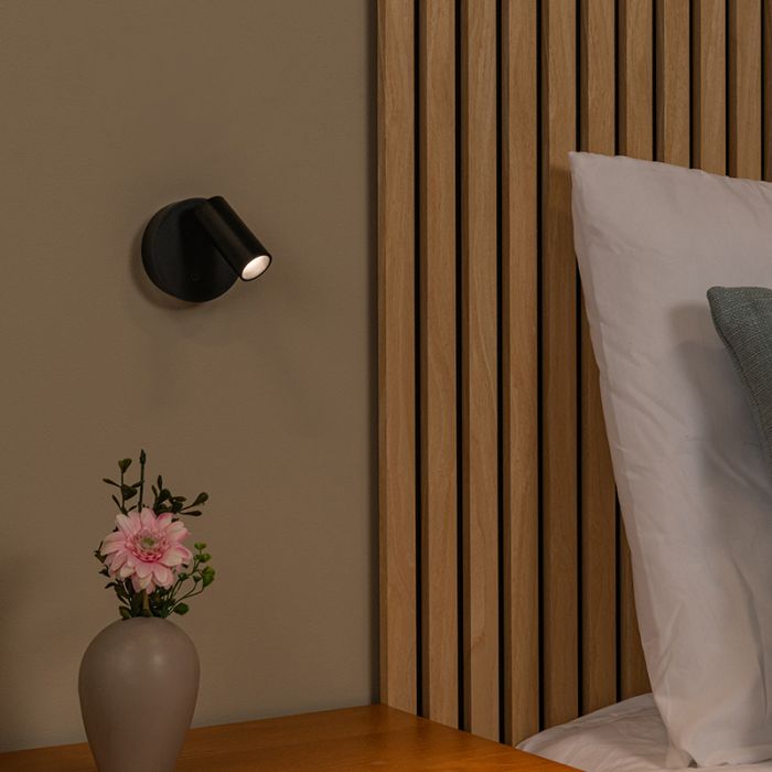 Applique murale rechargeable moderne noire, Toni, 2W, 2700-4000K, avec variateur tactile