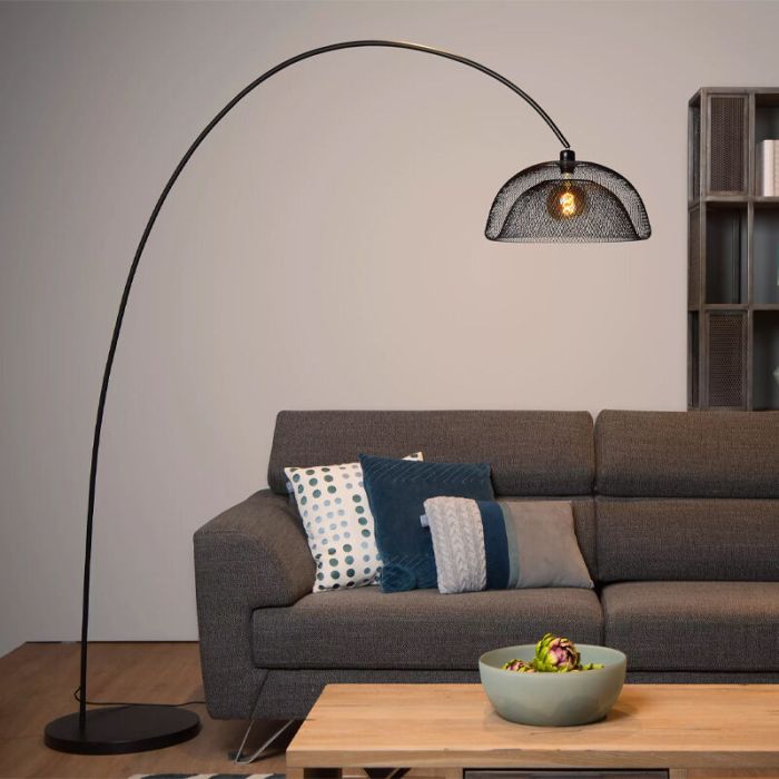 Lampadaire à arc moderne noir, Mesh, avec interrupteur
