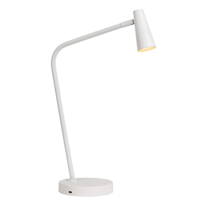 Lampe de table rechargeable moderne blanche, Stirling, 3W, 2700K LED, avec variateur tactile