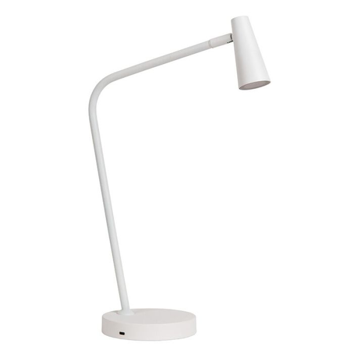 Lampe de table rechargeable moderne blanche, Stirling, 3W, 2700K LED, avec variateur tactile
