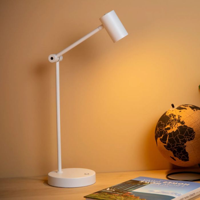 Lampe de table rechargeable moderne blanche, Tipik, 3W, 2700K LED, avec variateur tactile