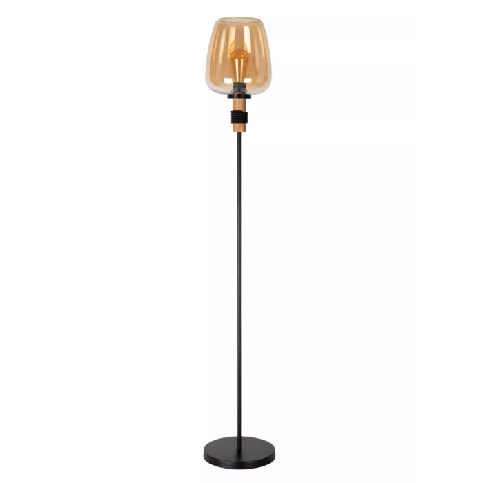 Lampadaire rétro ambre, Ilona, avec interrupteur