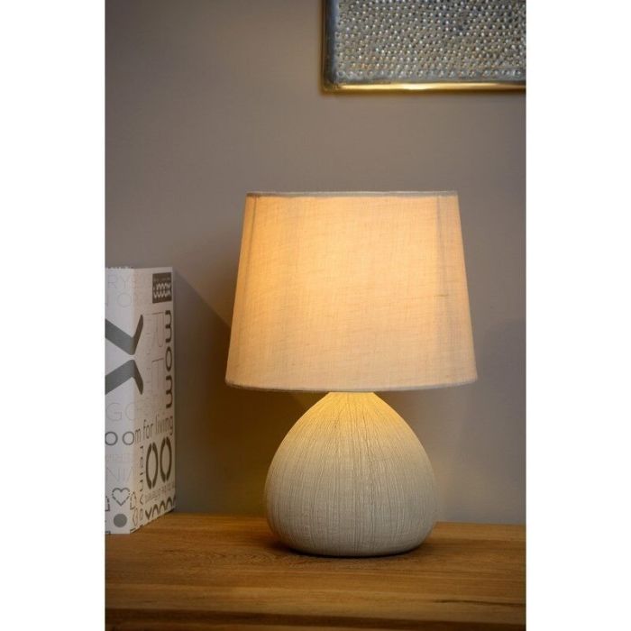 Lampe de table en céramique beige, Ramzi, avec interrupteur