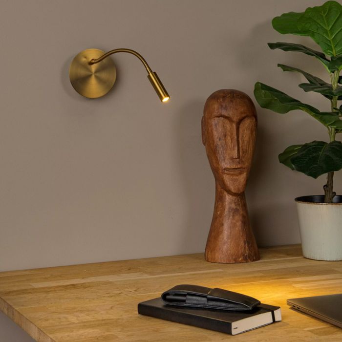 Lampe de chevet moderne doré, Jolijn, 2W, 3000K LED, avec interrupteur