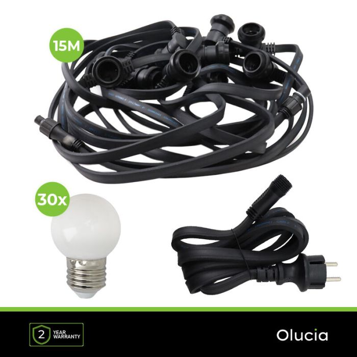 15m guirlande guinguette avec 30 ampoules blanches