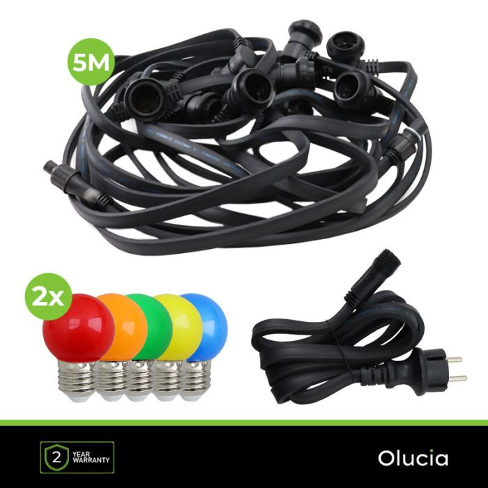 5m guirlande guinguette avec 10 ampoules colorées