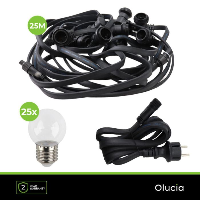25m guirlande guinguette avec 25 dimmable ampoules transparantes