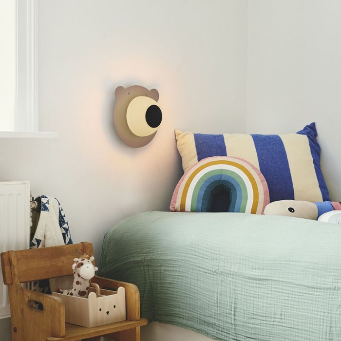 Applique murale pour enfants en métal marronne, Brunabear, avec interrupteur