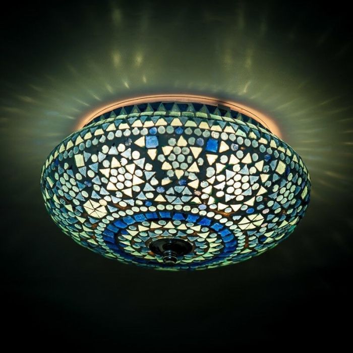 Lampe plafond orientale bleue mosaïque, Mimoun