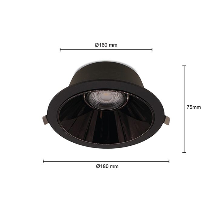 Downlight noir en aluminium, Maud, 16W, white switch LED, IP22