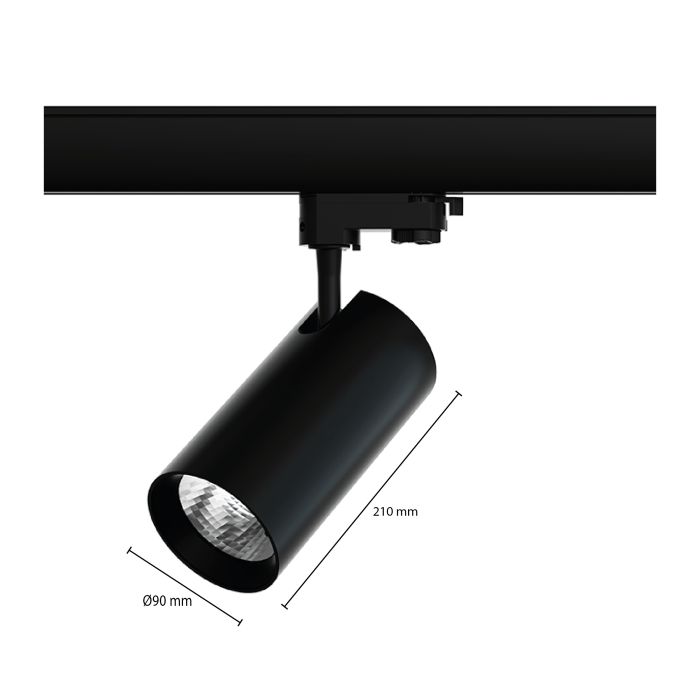 Spot noir triphasé Esmiralda, 30W, 3000K, Pro